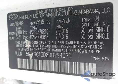 2009 Hyundai Santa Fe Gls from USA, damaged, VIN 5NMSG13D89H294320